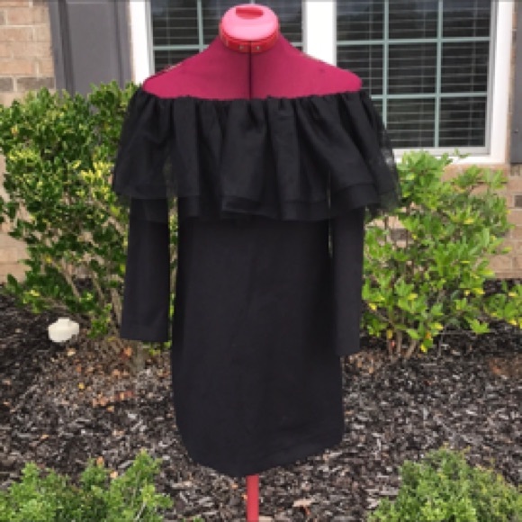 Zara Dresses & Skirts - Zara Black Off Shoulder Mini Dress Sz s